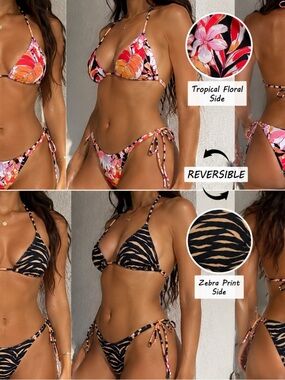 Volcom Trop Till You Drop Reversible Bikini Set Small NWT